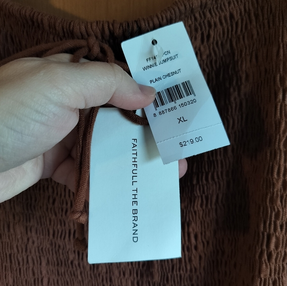 Faithful the Brand 100% Linen Smocked Coquette Princess Orange Jumpsuit NWT 10 - Picture 5 of 14